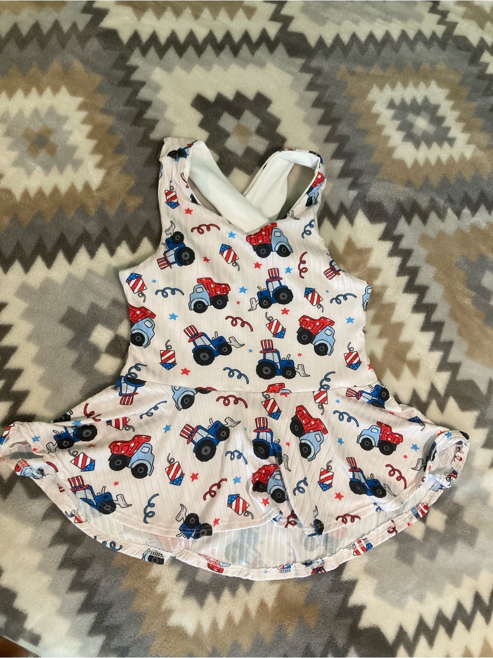 Girls 4th of July Patriotic Fireworks 4OJ Peplum Tanktop - White with Red & Blue